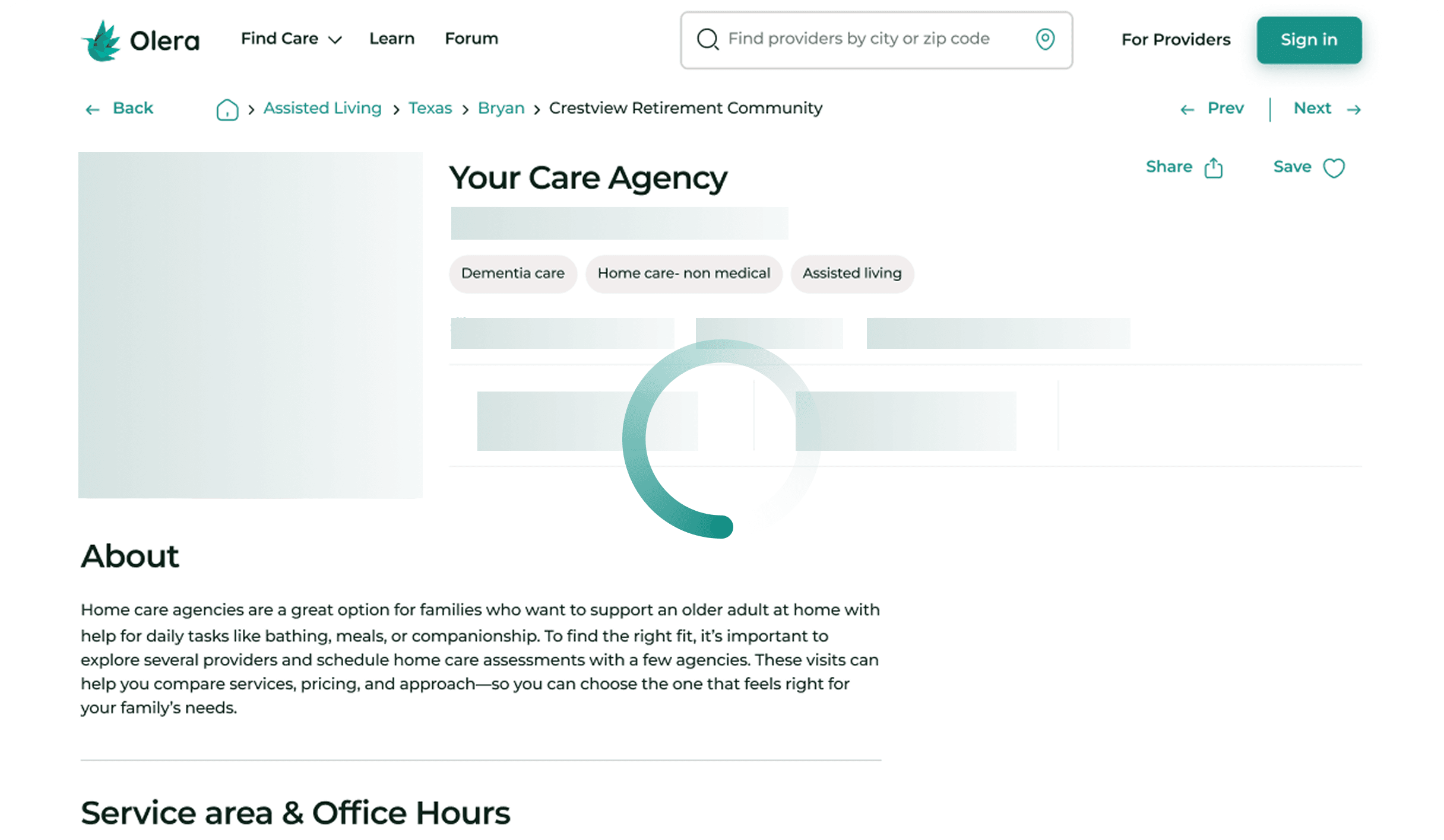 Provider profile page on Olera